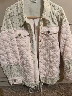 NewIn Pink Quilted Floral Shacket Jacket Raw Hem Cottagecore Boho M